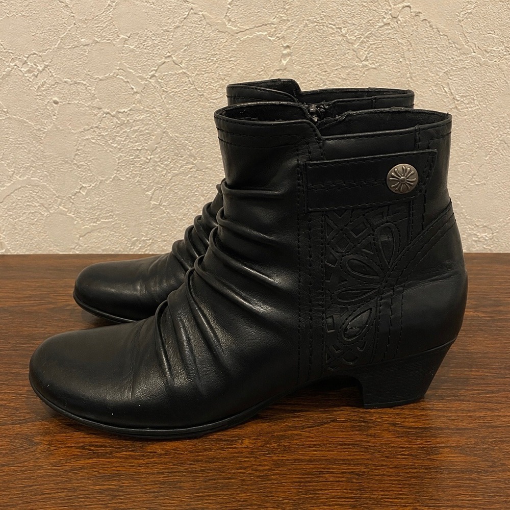 Rockport Cobb Hill Abilene Women Ankle Boots Black Leather Ruched Side Zip Sz 7N